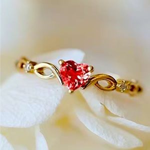 NIB gold toned red heart dainty engagement wedding cocktail ring